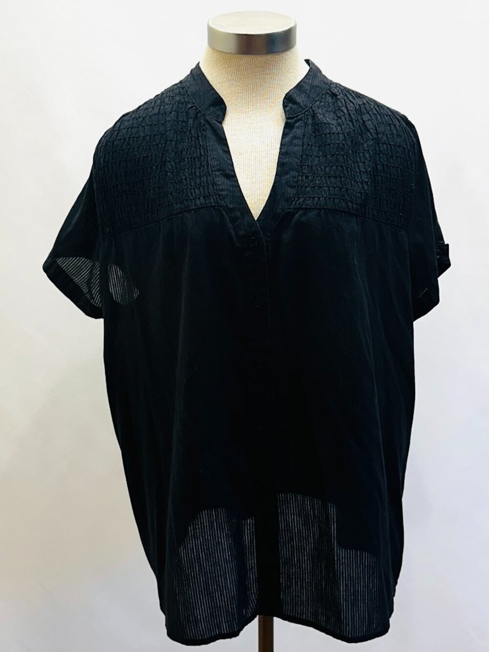 LANE BRYANT Women Short Sleeve Button Down Semi-Sheer Black Shirt Size 14/16